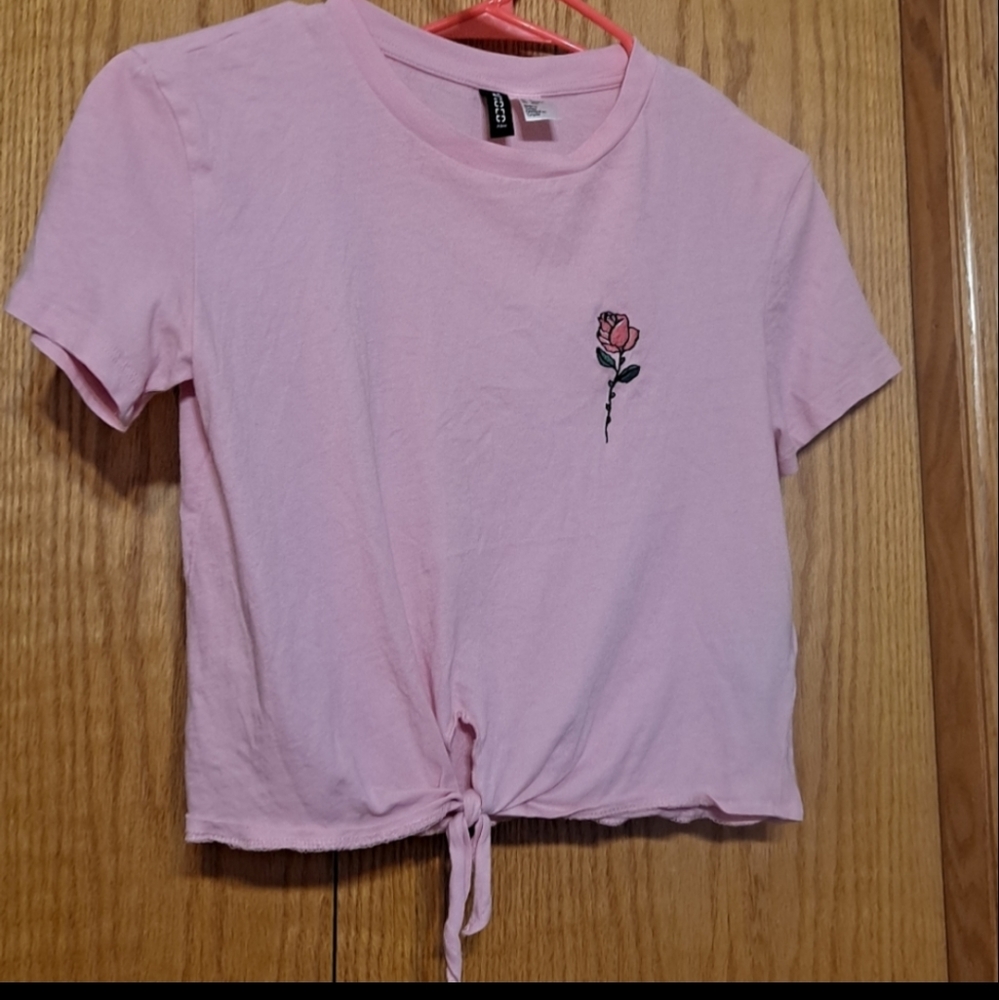 🧡H&M Cropped pink rose top XS